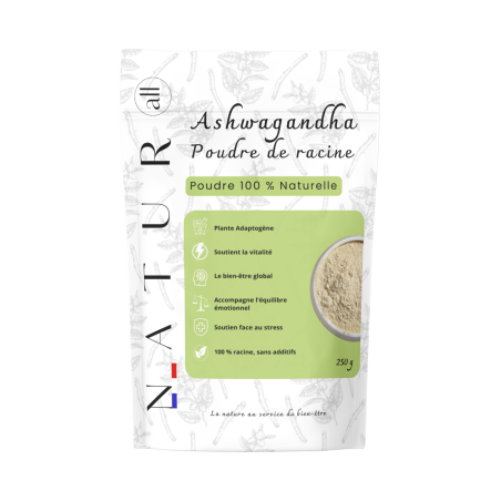 Poudre Ashwagandha 250g 100 % Naturelle | Anti-Stress, Sommeil, Énergie | Natur’all