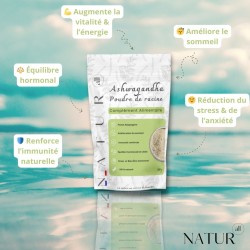 Ashwagandha 500g – Poudre 100 % Naturelle | Anti-Stress, Sommeil, Énergie | Natur’all